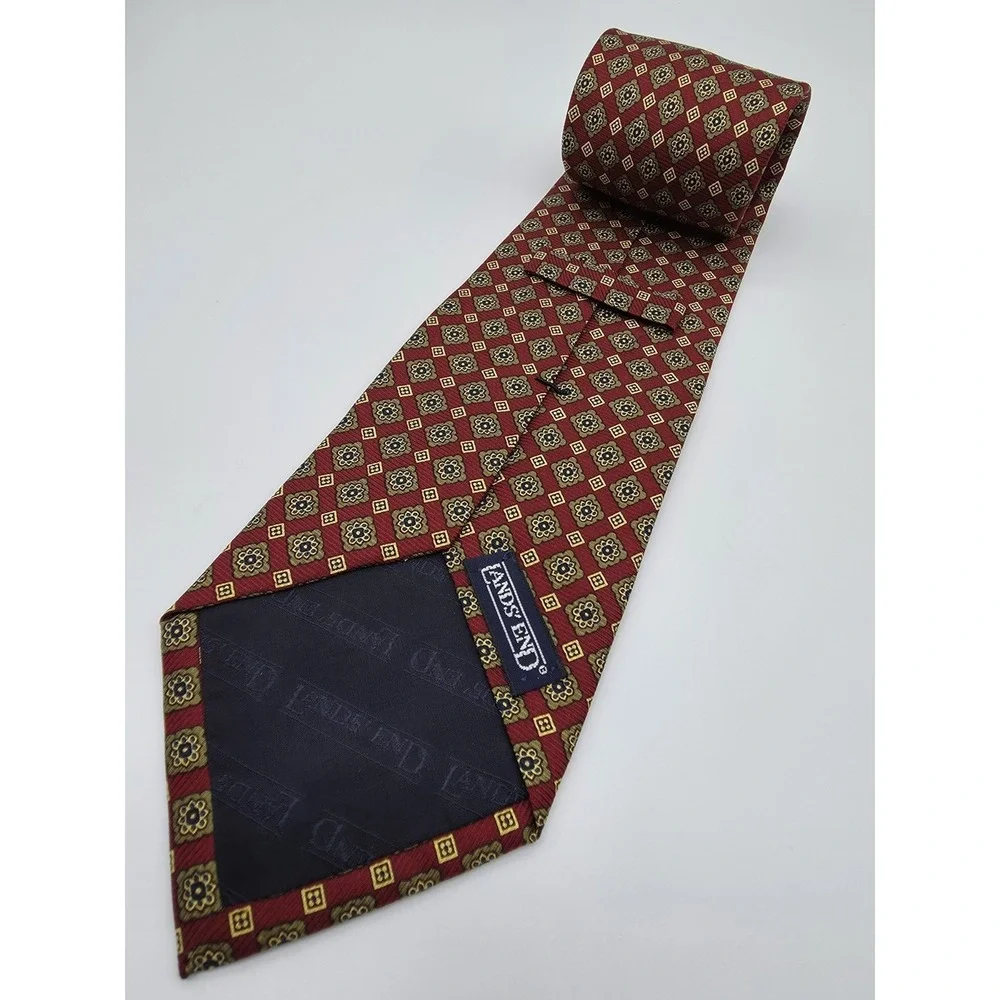 Lands' End Hand Sewn Vintage 100% Silk Geometric Neck Tie 58